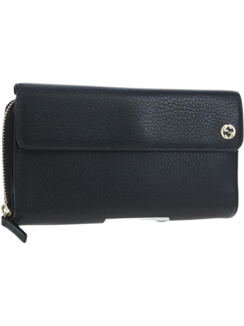 GUCCI Interlocking Round Long Wallet Leather Outlet Black 449397